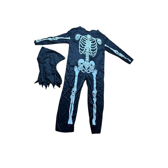 Adult Skeleton Costume With Hood Black & White Scary Halloween Outfit Cosplay  L - Picture 1 of 7